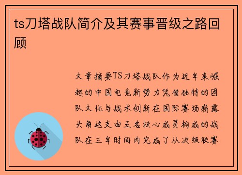 ts刀塔战队简介及其赛事晋级之路回顾